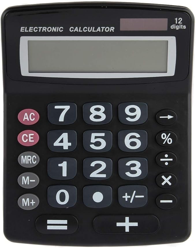 Lily' Home Jumbo 12 Digit with Solar Power, Large LCD Display - Desktop Calculator, Dual Power, Large Button Design, Battery Operation, Easy-to-Read Tilted, for Home, Office, School, Class & Business