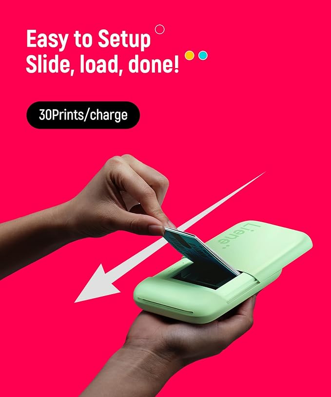Liene Photo Printer, 2x3” Mini Portable Instant Photo Printer Bundle w/ 50 Zink Adhesive Paper, Bluetooth 5.0, Compatible w/iOS & Android, Small Color Mono Picture Printer for iPhone, Smartphone Green