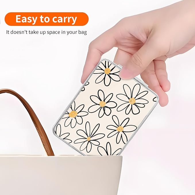 Compact Pocket Mirror, Cute Travel Mini Mirror with Magnification, Foldable Double-Sided Portable Cosmetic Mirror for Men, Women Cute Daisy