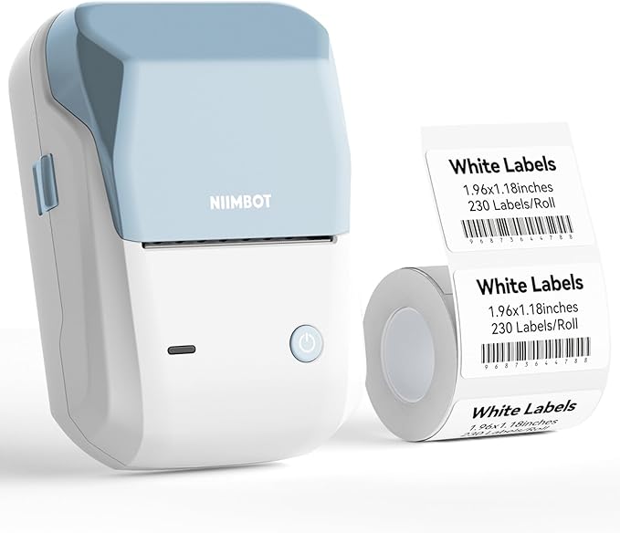 NIIMBOT B1 Label Maker Machine with Tape, 2 Inch Portable Sticker Printer for Home School & Small Business, Compatible with Phones & PC, Blue White