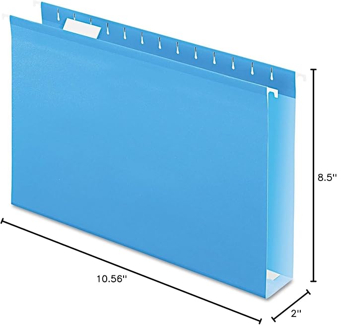 Pendaflex 04153X2 BLU Extra Capacity Reinforced Hanging Folders, 2", Legal Size, Blue, 1/5 Cut, 25/BX (4153x2 BLU)