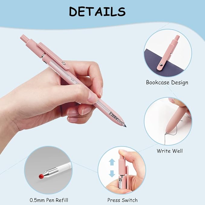 Gel Ink Pens,5PCS Aesthetic Pens,Quick Dry Ink Pens & 5PCS Black Ink Refills, Premium Retractable Rolling Ball Gel Pens, 0.5mm Japanese Black Ink Pens, Cute Office School Supplies Gifts for Women Men