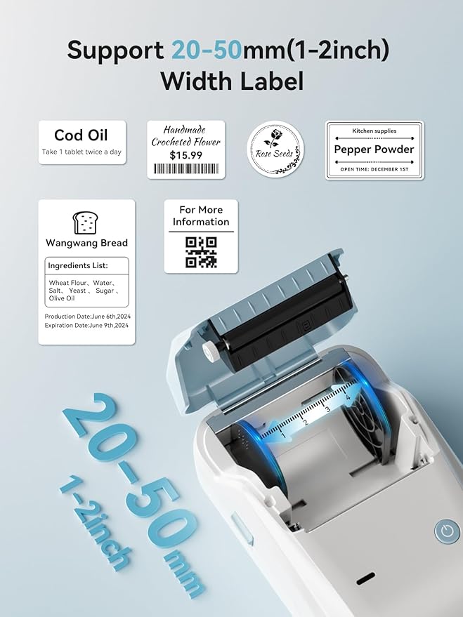 NIIMBOT Label Maker Machine with Tape, B1 Bluetooth Label Printer, 2 Inch Large Waterproof Label, Inkless Thermal Label Maker for Kids School Items, Classroom Teacher, Light Blue