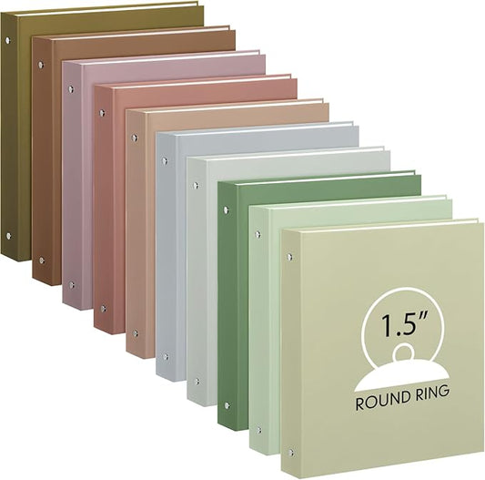 Ctosree 10 Pack Colored 3 Ring Binder with 2 Pockets Hardcover Loose Leaf Binder for Women Men Teacher Student School Office Home Supplies, Fits 11 x 8.5 Size Paper, 10 Colors(1.5",Simple Color)