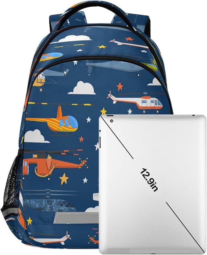 Cartoon Helicopter Backpack for Girls Kids Boys School Bookbags, Student Laptop Backpack Carrying Bag Casual Lightweight Travel Sports Day Packs