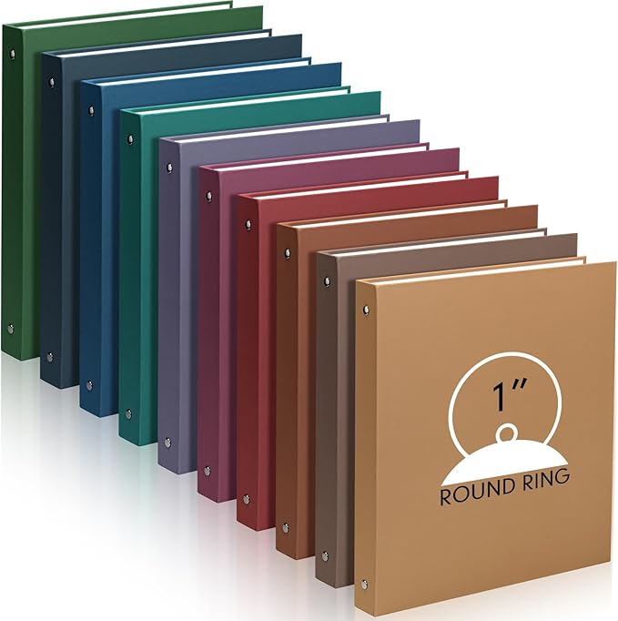 Ctosree 10 Pack Colored 3 Ring Binder with 2 Pockets Hardcover Loose Leaf Binder for Women Men Teacher Student School Office Home Supplies, Fits 11 x 8.5 Size Paper, 10 Colors(1",Business Color)