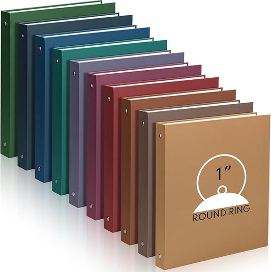 Ctosree 10 Pack Colored 3 Ring Binder with 2 Pockets Hardcover Loose Leaf Binder for Women Men Teacher Student School Office Home Supplies, Fits 11 x 8.5 Size Paper, 10 Colors(1",Business Color)