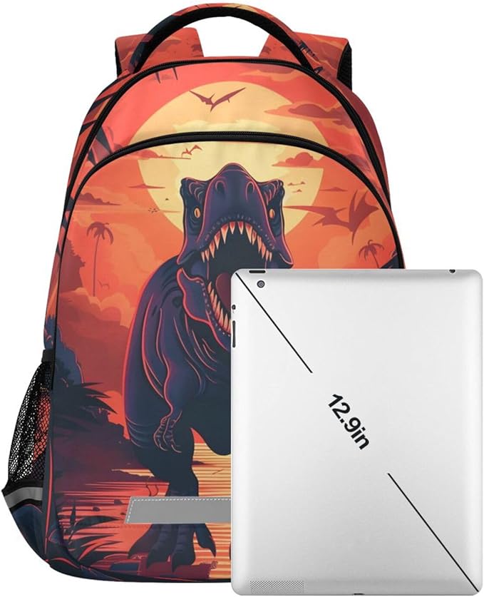 Dinosaur Sunset Backpack for Boys Girls Elementary School Bag Kids Bookbag Travel Rucksack