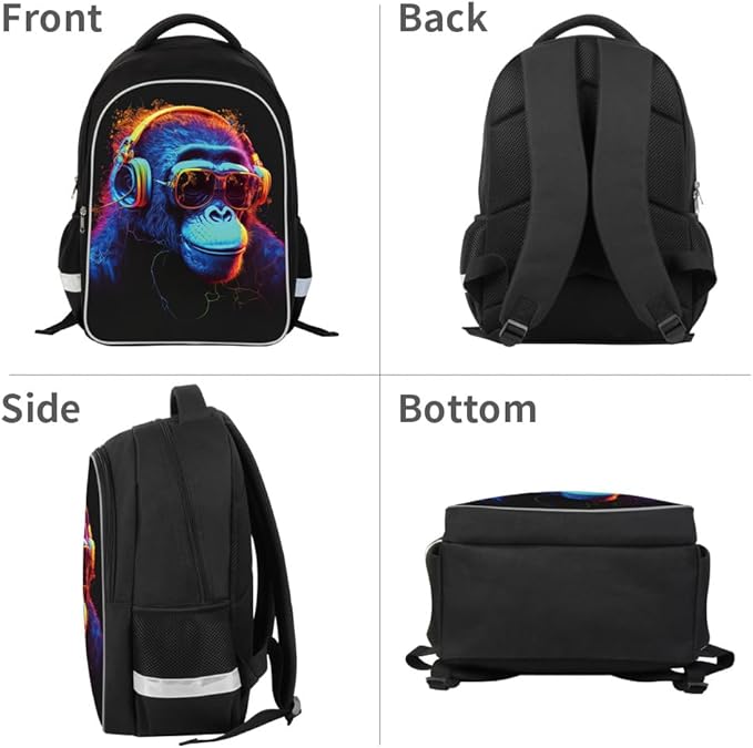 Kids Backpack, 3D Reflective Cartoon, 600D Polyester & Dual Zippers, 17" Bookbag with Ergonomic Design for boys & girls age 6-18, Gorilla Space Style for school Children Kids