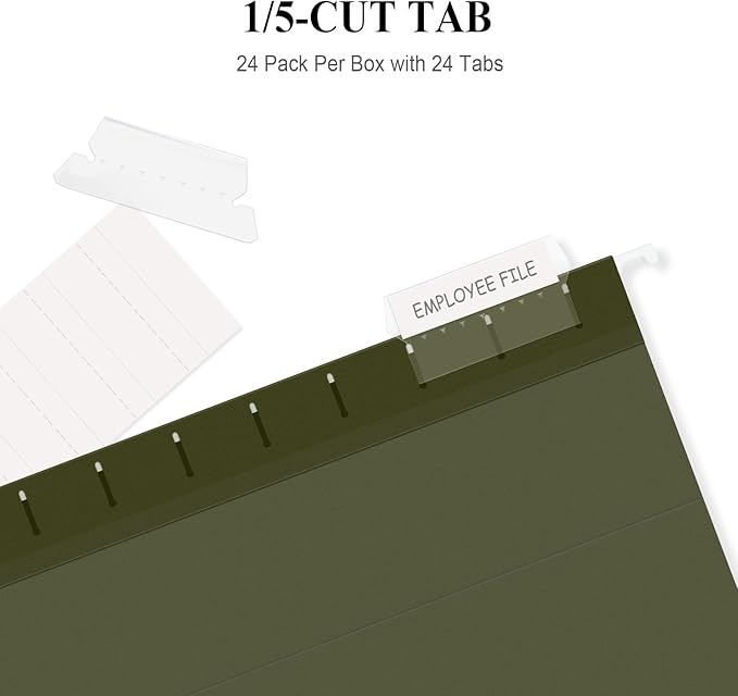 ViVin Hanging File Folders, 1/5-Cut Adjustable Tabs with 24 Per Box, 2 Inch Expansion, 24 Pack Letter Size Hanging File Folders, Designed for Office Home School Filing Cabinet(Green)