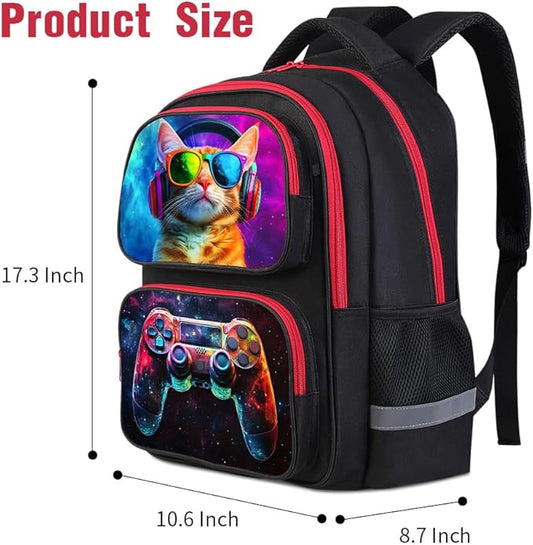 Cartoon Kids Backpack for School - 17 Inch Lightweight Bookbag with 3D Reflective Design & Luminous Safety Strips | Durable 600D Polyester, Adjustable Straps for Ages 6-18