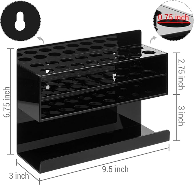 MyGift Wall Mounted Premium Black Acrylic Dry Erase Marker Holder with 16 Slots for Marker Pens and Eraser Storage Tray Whiteboard Accessories Rack for Home Office School Dorm