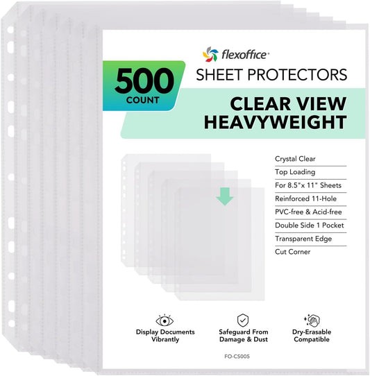 500 Pack, 8.5 x11 Clear Sheet Protectors, Page Protectors Heavy Duty for 3 Ring Binder, Top Loading Plastic Sleeves