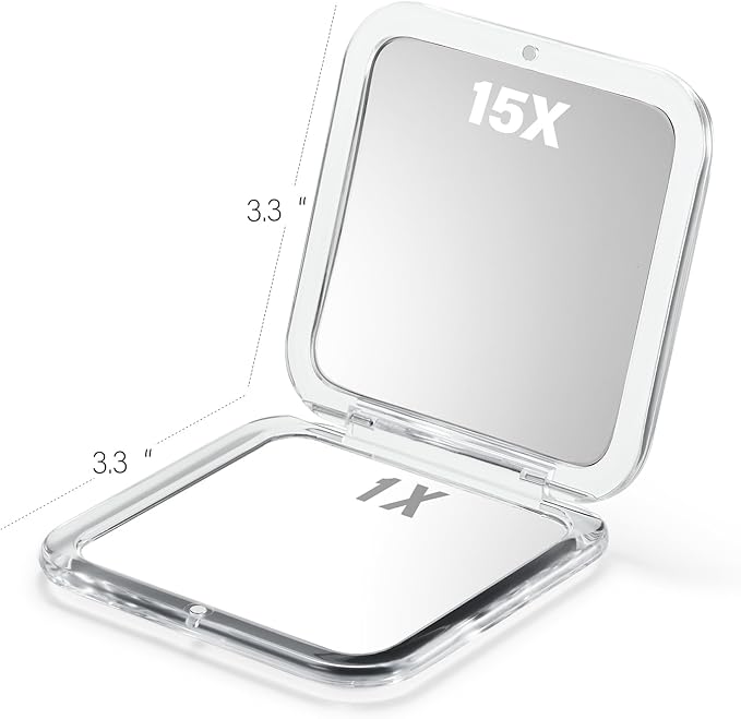 Compact Travel Magnifying Mirror - Snowflakes Small Pocket Mirror -1x/15x Magnification Cosmetic Mirrors Handheld Portable for Travel and Purses (Silver)