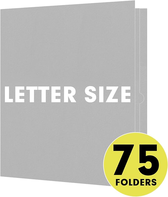 Two Pocket Folders, 75 Pack, Letter Size, Grey
