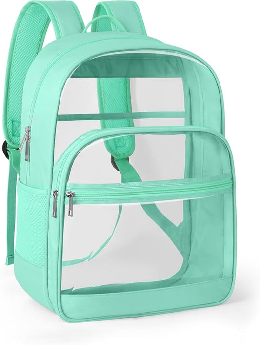 Clear Backpack, Heavy Duty Transparent Bookbag for School, Fabric & PVC Transparent Backpack with Reinforced Strap for Women Men, Capacity Clear Bag for College, Turquoise
