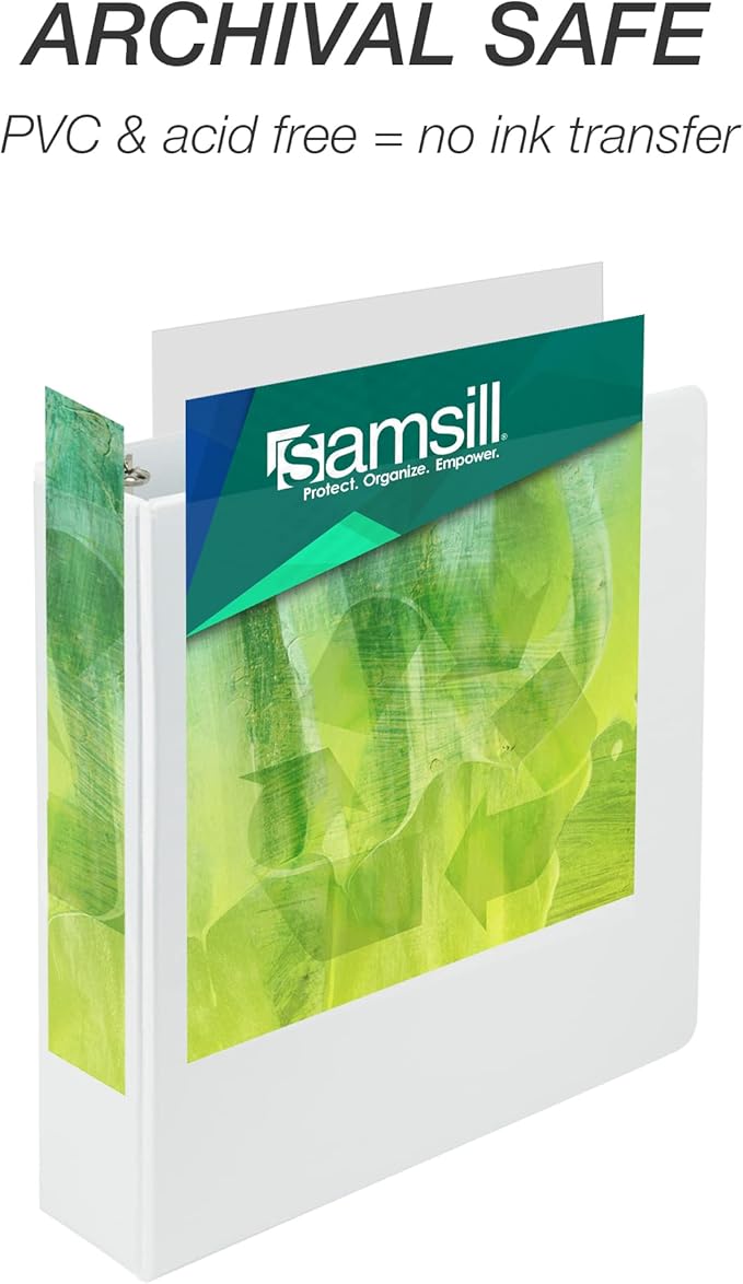 Samsill Earth’s Choice Biobased Durable 3 Ring View Binder, 2 Inch Round Ring, Up to 25% Plant Based Plastic, USDA Certified Biobased, Eco-Friendly, Customizable Cover, White, 4 Pack