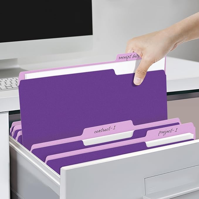 SUNEE File Folders, 100 Pack Manilla Folders 8.5 x 11, Colored File Folders Home Office School Supplies for Documents Files Paper, Purple