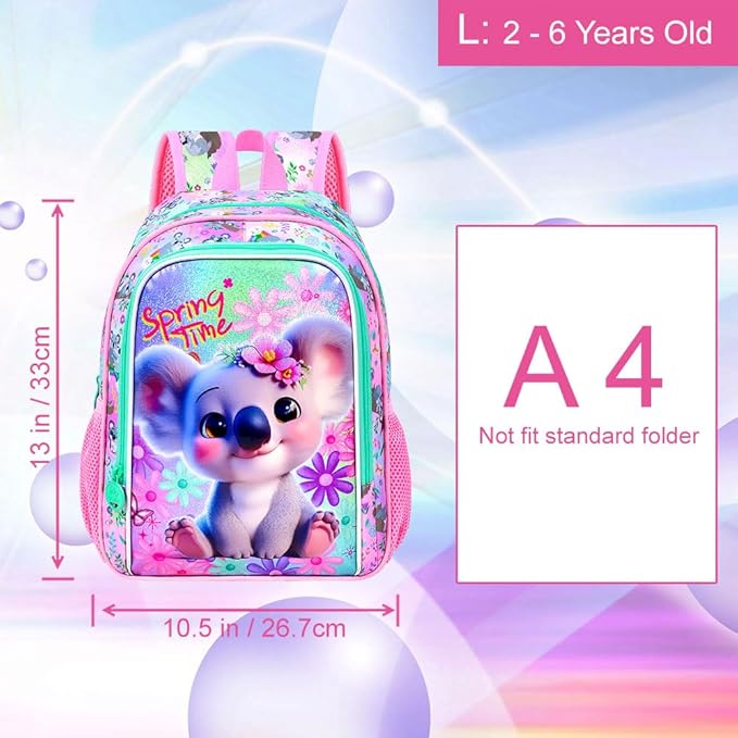 Girls Toddler Koala Backpack, Water Resistant Kindergarten Bookbag, 13" Preschool Backpacks for Toddler - Koala Pink