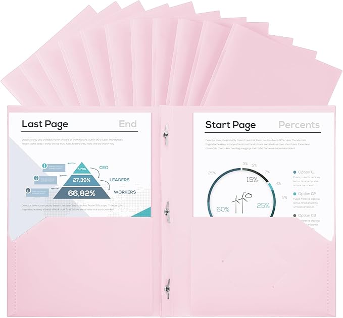 SUIN Plastic Project-Folders with 2 Pockets & 3 Prong, Bulk Pack Project File-Folder for US Letter Size Papers, Ideal for School & Office, Assorted Pastel Colors (Pastel Pink - 12 Packs)