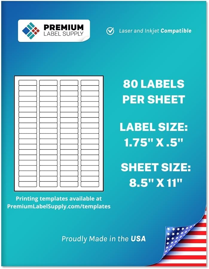 Premium Label Supply White Sticker Return Address Labels – 1.75" x .5" – Laser/Inkjet Compatible – (80 per Sheet), 500 Sheets – 40,000 Total Adhesive Labels