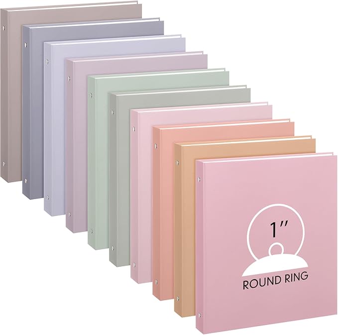 Ctosree 10 Pack Colored 3 Ring Binder with 2 Pockets Hardcover Loose Leaf Binder for Women Men Teacher Student School Office Home Supplies, Fits 11 x 8.5 Size Paper, 10 Colors(1",Fantasy Color)
