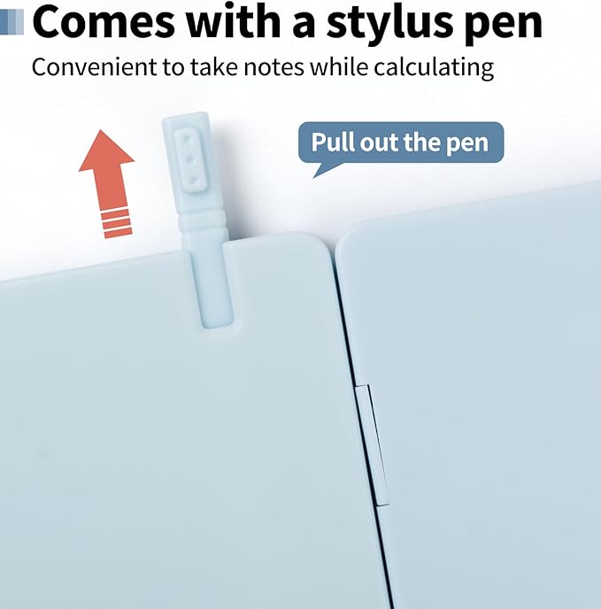 Desk Portable Basic Calculator with Notepad and Stylus, 12 Digit Large Display Multi-Function for Office, School, Home & Basic Financial (Blue)