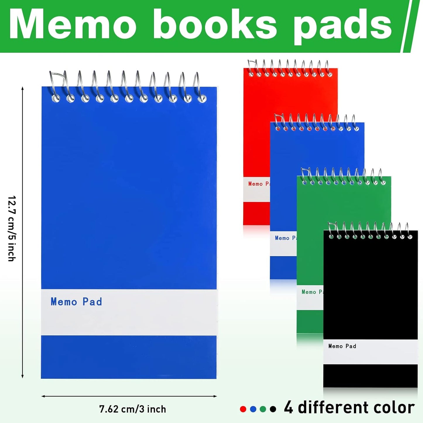Thenshop 148 Pads Spiral Memo Bulk 3'' x 5'' Top Bound Memo Book 60 Sheets Small Mini Notebooks Lined Wire Bound Pocket Steno Book for Home, Office, School (Black,Green,Dark Blue,Red)