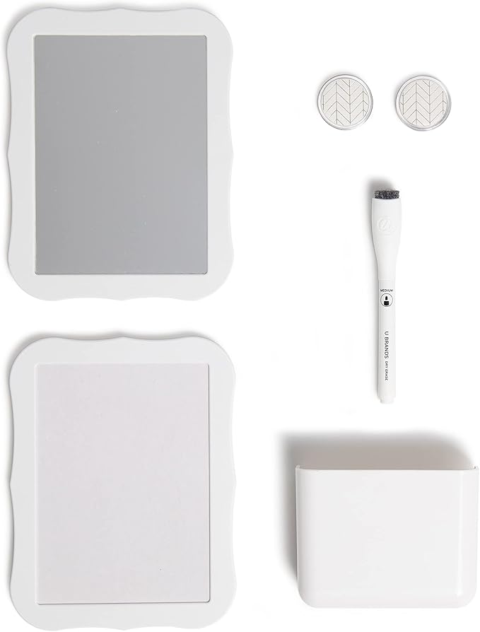 U Brands White Locker Accessory Kit, with Magnets, Mirror, Whiteboard, Marker, Cup, 6 Pieces