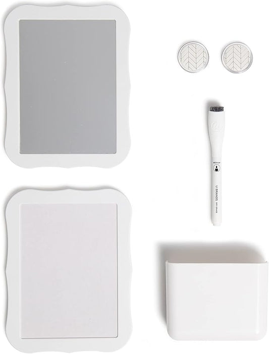U Brands White Locker Accessory Kit, with Magnets, Mirror, Whiteboard, Marker, Cup, 6 Pieces