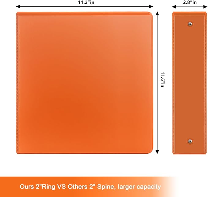 COMIX 3 Ring Binder 2 inch with Clear View Cover, 2" View Binder Holds 450 Sheets of US Letter Size Paper, 6 Pack (Orange)