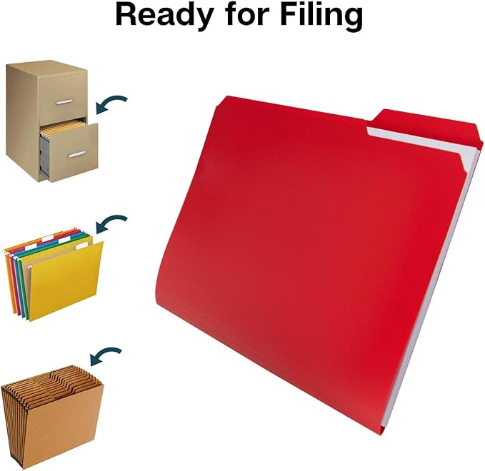 Dunwell Plastic Colored File Folders (12 Pack), 1/3 Tab Filing Folders for 8.5x11 Letter Size Documents, Assorted Colors, Acid-Free Poly, Includes Labels