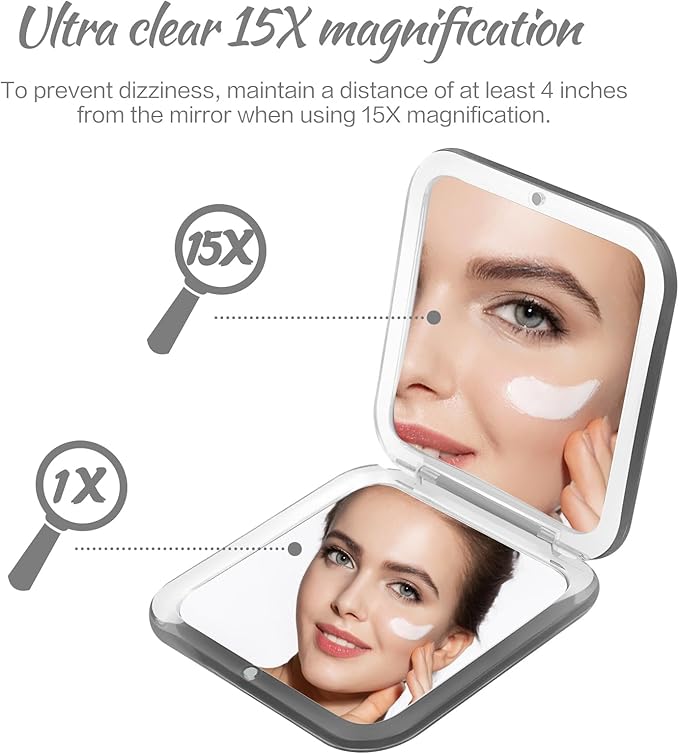 Compact Travel Small Magnifying Mirror - Snowflakes Pocket Mirror -1x/15x Magnification Cosmetic Mirrors Handheld Portable for Travel and Purses (Black)