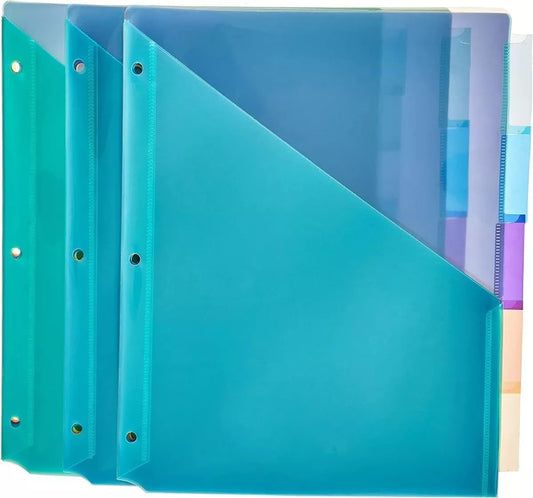 Amazon Basics Tab Dividers for 3 Ring Binder, Two Pocket, Letter Size, Assorted Colors, 15 Count