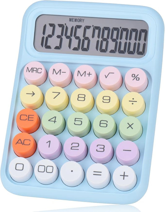 Mechanical Pushbutton Calculator,12 Digit Large LCD Display,Big Buttons Easy to Press,Colorful Candy Calculator,Automatic Sleep,with Battery.for Office,School, Home. (Blue)