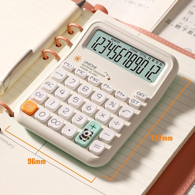 UNIONE Panda Calculator with a Bright LCD, Dual Power Handheld Desktop. Color. Business, Office, High School… (Beige)
