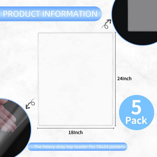 5 Pack 18x24 Poster Protector Clear Rigid Print Protectors Heavy Duty Top Loader Clear Paper Sleeves for Poster Art Prints Office Documents