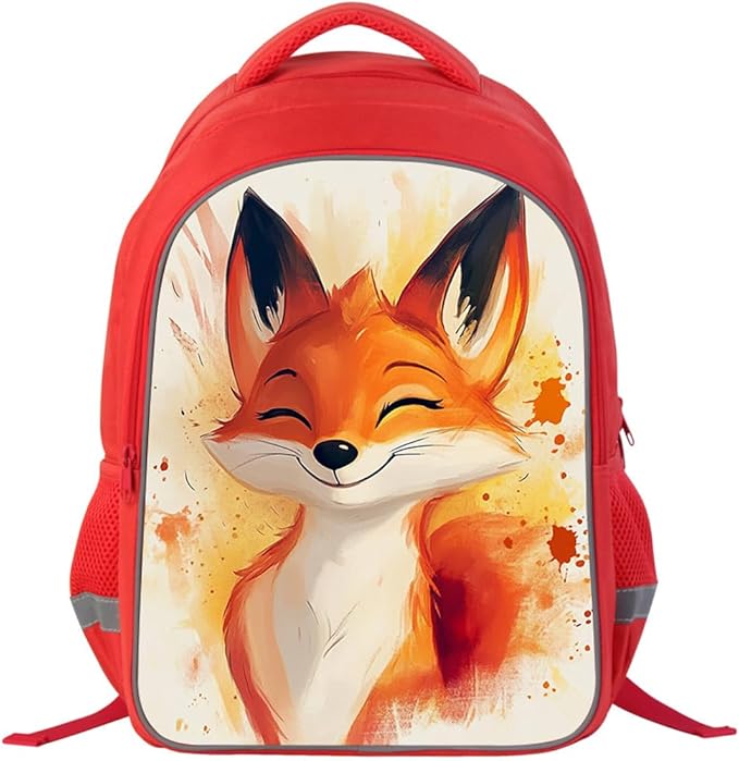 Kids Backpack, 3D Reflective Cartoon, 600D Polyester & Dual Zippers, 17" Bookbag with Ergonomic Design for boys & girls age 6-18, Fox Space Style for school Children Kids