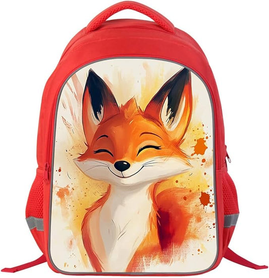 Kids Backpack, 3D Reflective Cartoon, 600D Polyester & Dual Zippers, 17" Bookbag with Ergonomic Design for boys & girls age 6-18, Fox Space Style for school Children Kids