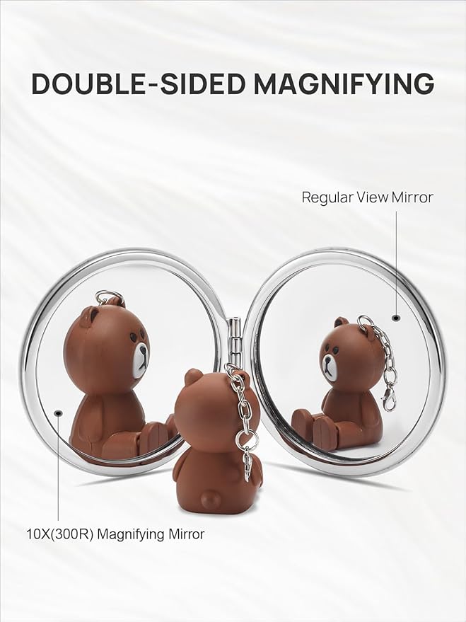 OMIRO 1X/10X Magnifying Compact Mirror with PU Leather, Ultra-Portable for Purses and Travel, Round Black