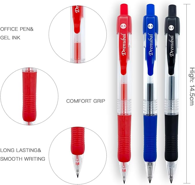 Red Ballpoint Pens with Rubber Grip，Fine(0.5mm) Point Retractable-Set of 48 Writing Pens for School Office