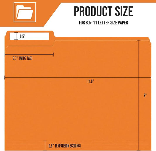 File Folders,IntoJoy 120 Pack Colored File Folder Letter Size, 1/3 Cut Tab Filing Folders for Office School Business File Document Organization,Orange