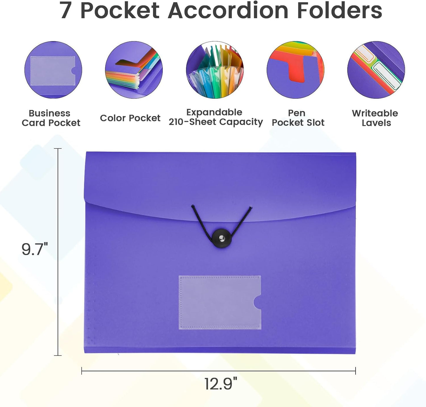 Accordion File Organizer, 7 Pockets Expanding File Folder with Labels, A4/Letter Size Portable Folders for Documents, Paper Organizer for School Office Supplies, Purple Blue