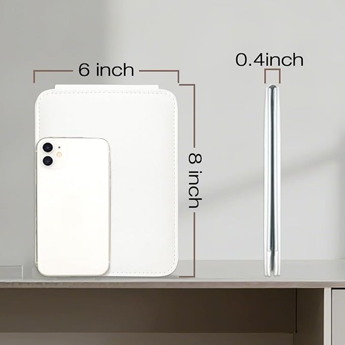 gogofree Foldable Desktop Mirror, 8" × 6" Adjustable Angle Makeup Mirror with Stand, Black Small Mirror for Travel Camping and Home (White)