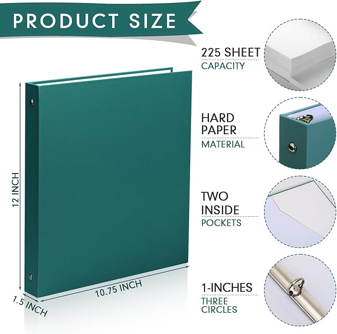 Ctosree 10 Pack Colored 3 Ring Binder with 2 Pockets Hardcover Loose Leaf Binder for Women Men Teacher Student School Office Home Supplies, Fits 11 x 8.5 Size Paper, 10 Colors(1",Business Color)