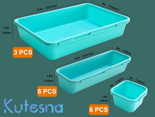 15 PCS Interlocking Desk Drawer Organizer Separator for Office,Bathroom,Kitchen,Makeup（Blue&Green）