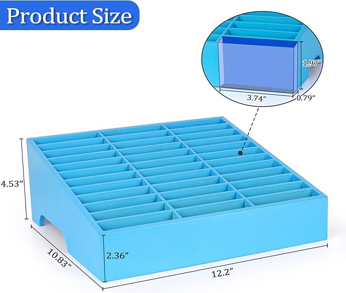36-Grid Wooden Cell Phone Holder Desktop Organizer Storage Box for Classroom Office (Blue 36-Grid)