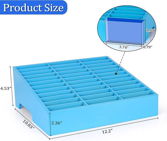 36-Grid Wooden Cell Phone Holder Desktop Organizer Storage Box for Classroom Office (Blue 36-Grid)