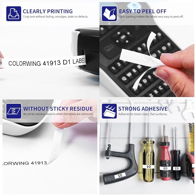 6-Pack Compatible Dymo 41913 (40913) 3/8 Inch D1 Label Tape Black on White 9mm Refills S0720680 for DYMO LabelManager 160 280 360D Label Maker COLORPOP, 23Ft