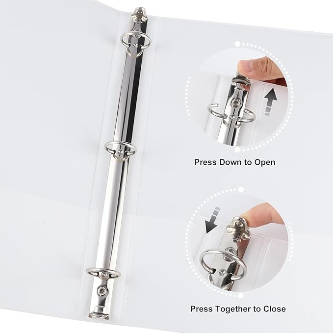 1 Inch Binders 3 Ring, with 2 Interior Pockets,Holds 200 Sheets Letter Size Paper,Resistant,PVC Free,White Three Round Ring Binders for Office, Home, and School Use，White Color,6 Pack